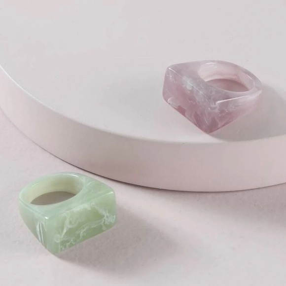 None Jewelry - Trendy Chunky Green and Purple Marble Rings